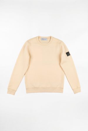 Vorderansicht des beigen SNØVIT Phantom Nebula Sweatshirts mit klassischem Schnitt und geripptem Rundhalsausschnitt.