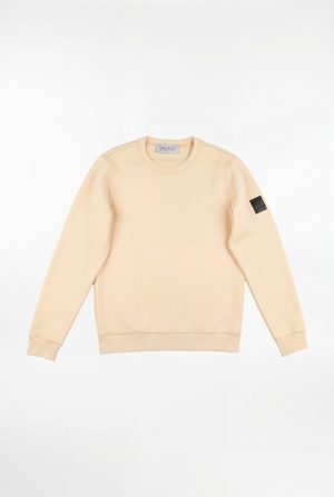 Vorderansicht des beigen SNØVIT Phantom Nebula Sweatshirts mit klassischem Schnitt und geripptem Rundhalsausschnitt.