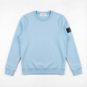 Blaues SNØVIT Sweatshirt Deep Horizon, Vorderansicht, gerippter Rundhalsausschnitt.