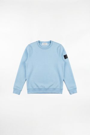 Blaues SNØVIT Sweatshirt Deep Horizon, Vorderansicht, gerippter Rundhalsausschnitt.