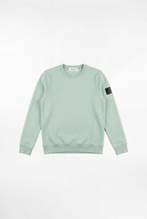 Hellgraues SNØVIT Sweatshirt Arctic La Goone, Vorderansicht, gerippter Rundhalsausschnitt.