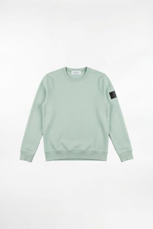 Hellgraues SNØVIT Sweatshirt Arctic La Goone, Vorderansicht, gerippter Rundhalsausschnitt.