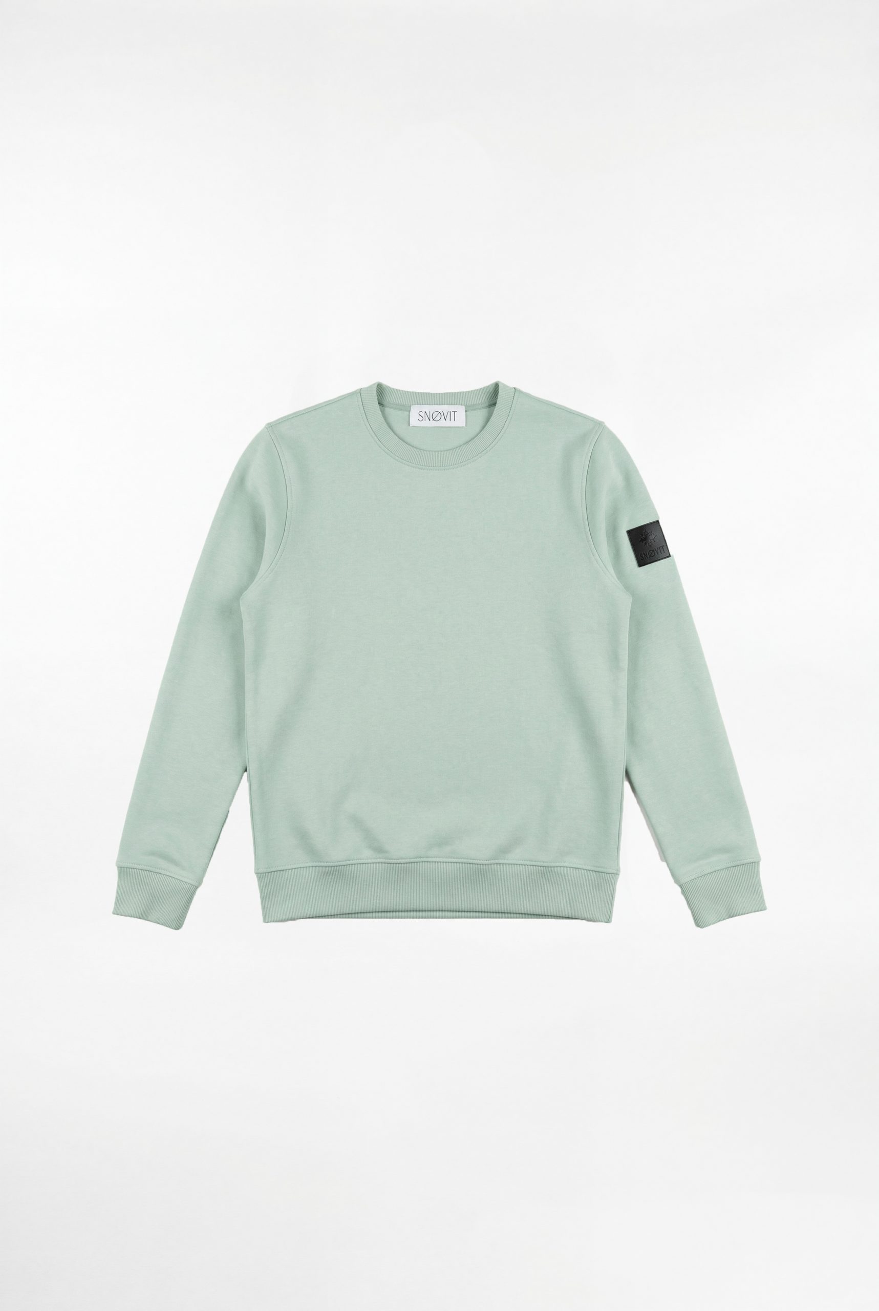 Hellgraues SNØVIT Sweatshirt Arctic La Goone, Vorderansicht, gerippter Rundhalsausschnitt.
