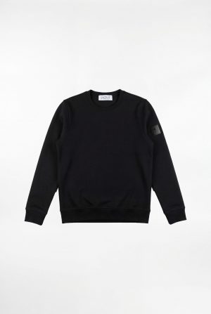 Schwarzes SNØVIT Sweatshirt Midnight Cøre, Vorderansicht, gerippter Rundhalsausschnitt.