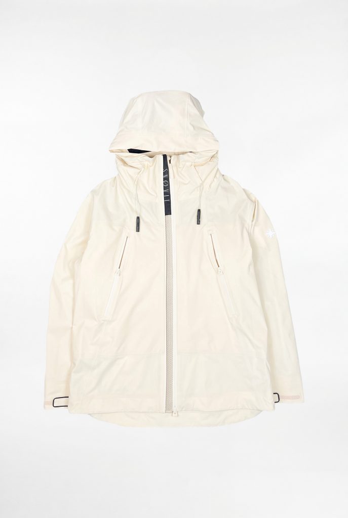 Beige SNØVIT Moonlighter X Outdoor-Jacke mit zwei Belüftungszippern vorne, aus robustem Nylon, wasserabweisend und winddicht.