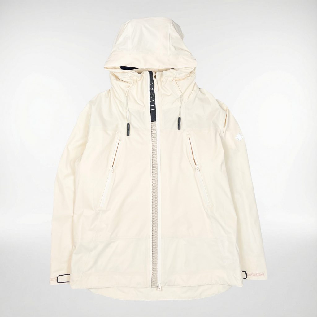 Beige SNØVIT Moonlighter X Outdoor-Jacke mit zwei Belüftungszippern vorne, aus robustem Nylon, wasserabweisend und winddicht.
