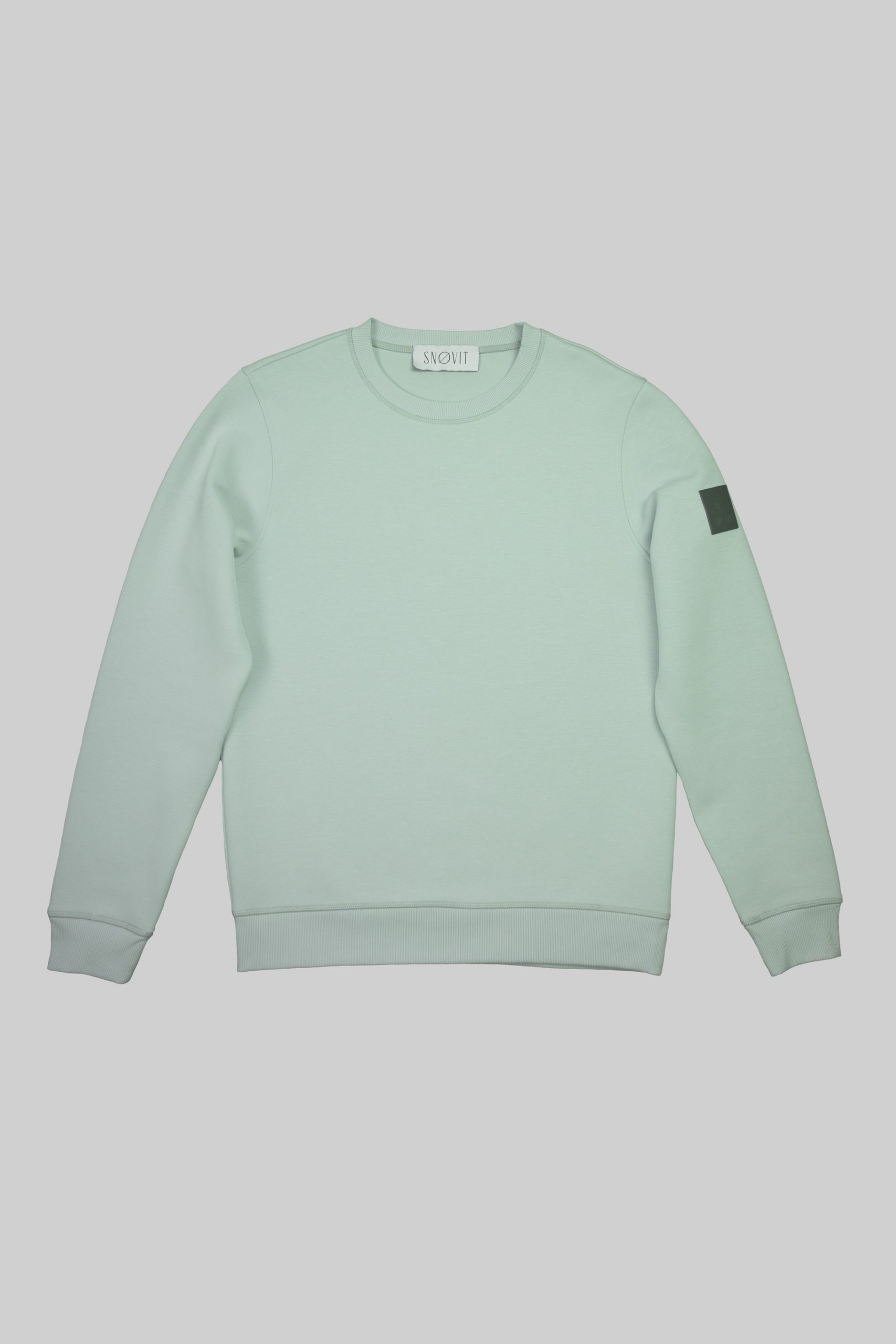 Hellgraues SNØVIT Sweatshirt Arctic La Goone, Vorderansicht, gerippter Rundhalsausschnitt.