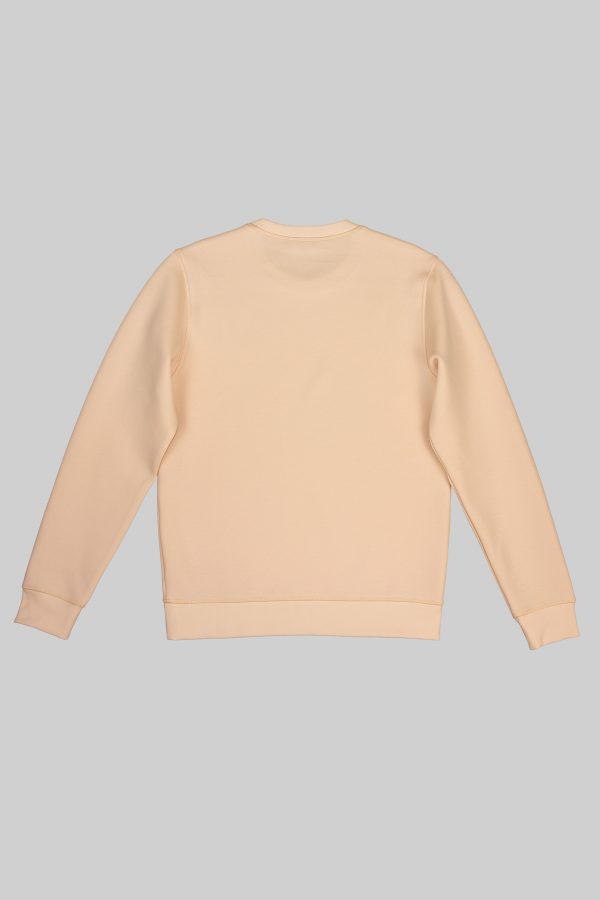 Rückansicht des beigen SNØVIT Phantom Nebula Sweatshirts mit klassischem Schnitt und geripptem Saum.