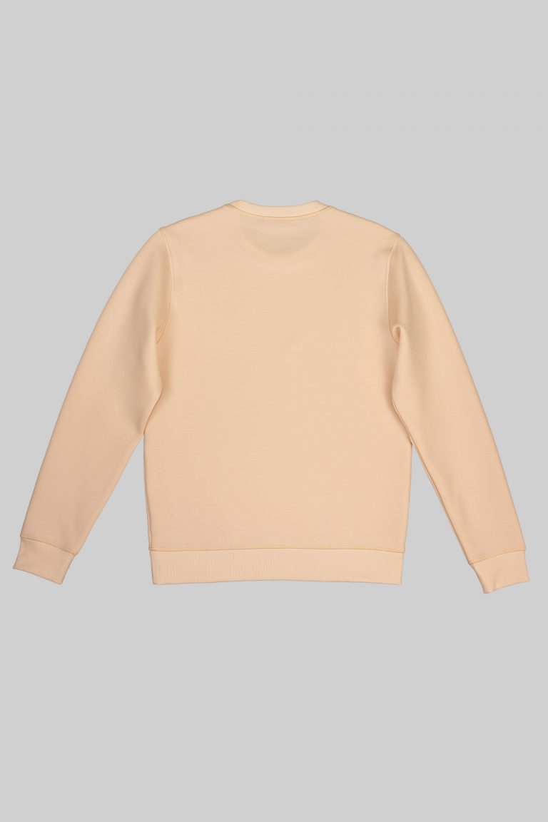 Rückansicht des beigen SNØVIT Phantom Nebula Sweatshirts mit klassischem Schnitt und geripptem Saum.