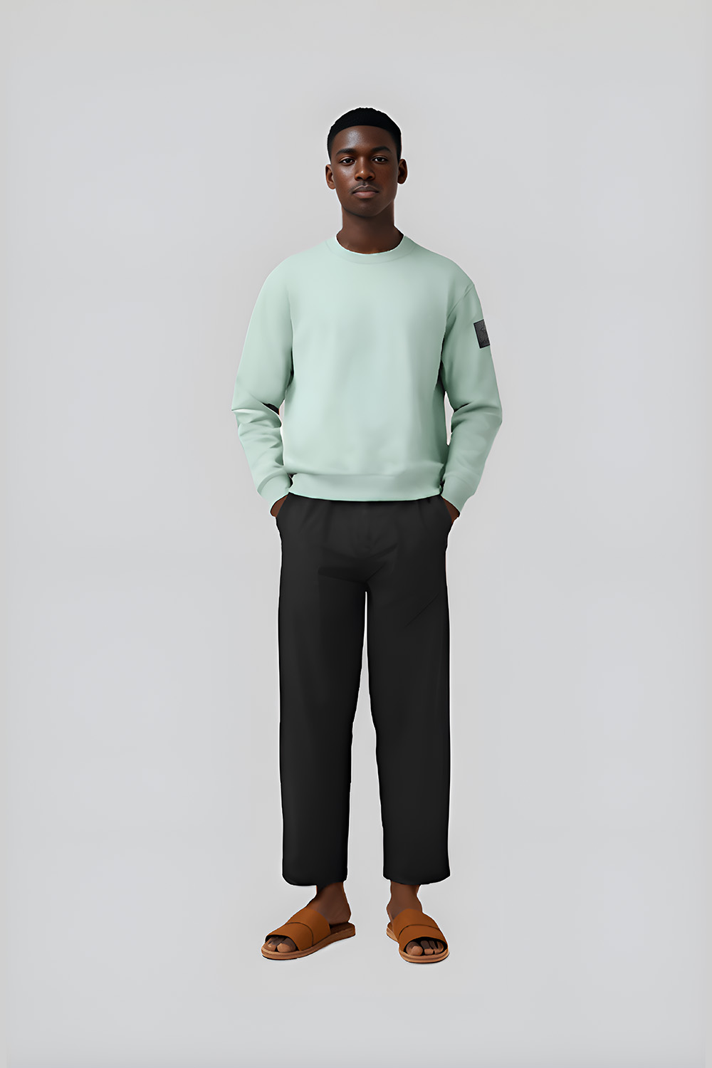 KI Model trägt hellgrauen SNOVIT Pulli Arctic la goone.