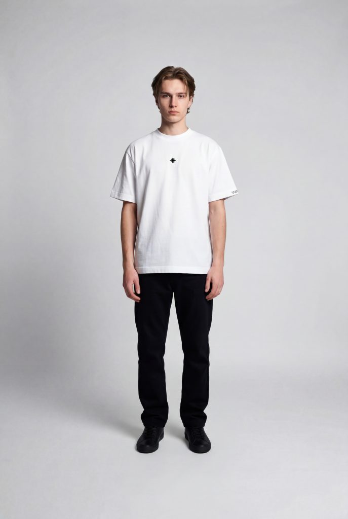 Model Weißes Tshirt ARCANE Shooting Front View